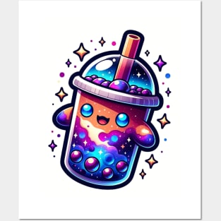 Galaxy Covered Cute Boba Tea Posters and Art